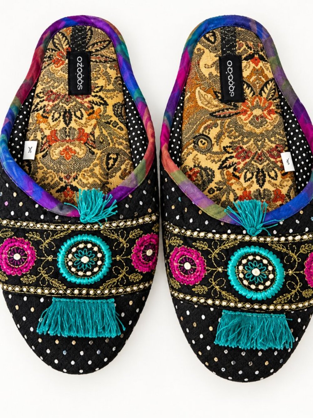 Silk Goody Goody House Slippers WL(9.5-10.5) Mackenzie Childs Whimsigoth Boho